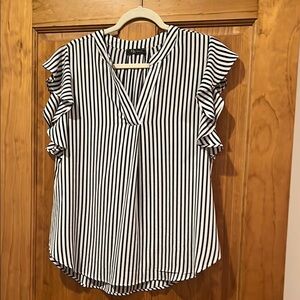 KLd Striped Navy and White V-neck Blouse